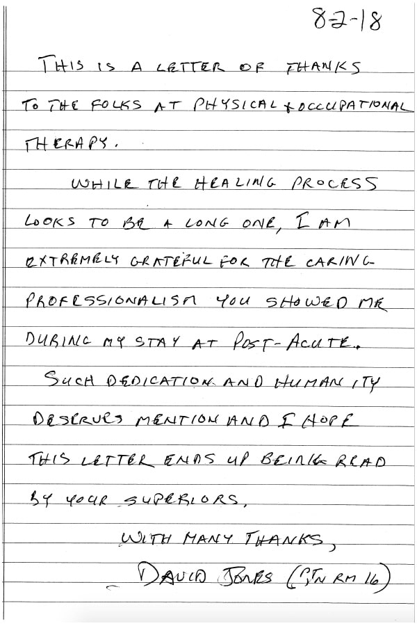 testimonial unedited from our resident's families