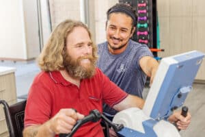 Therapist helping a resident with rehabilitation